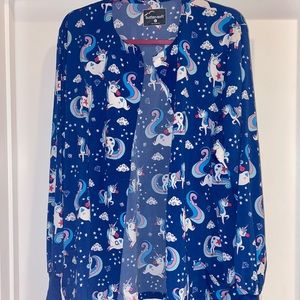 Scrub jacket - blue, unicorns.